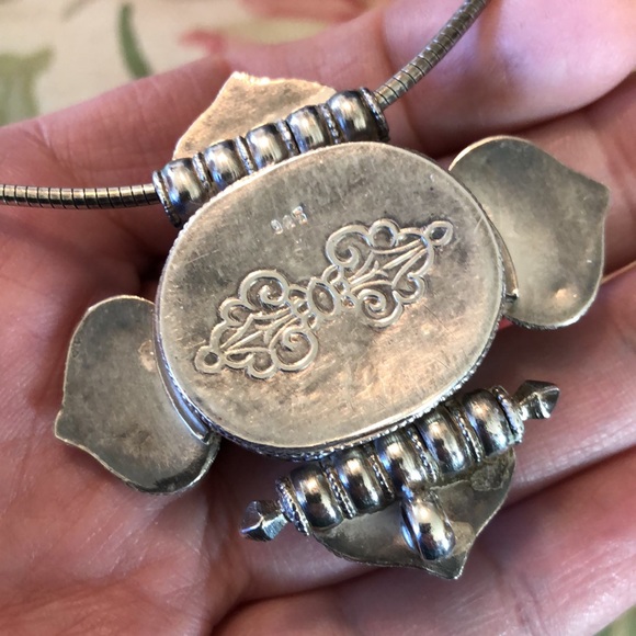 VINTAGE Etched Sterling Silver 925 Orange Blue stones Serpentine Chain Southwest - Picture 3 of 16